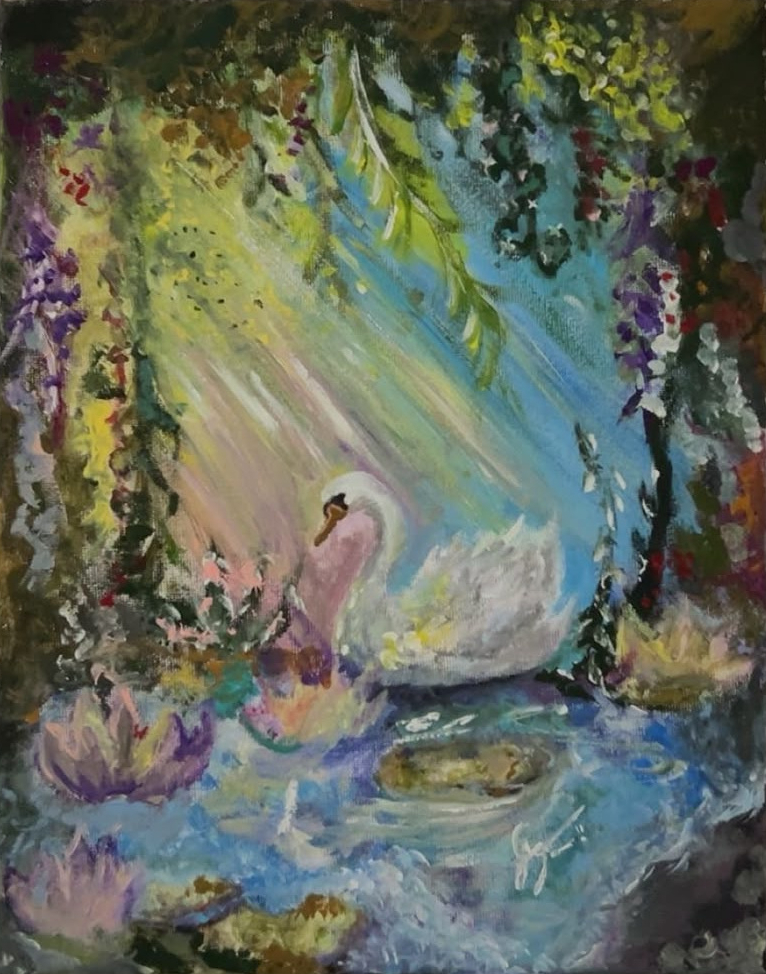 Art by Guusje — schilderij met zwaan en waterlelies